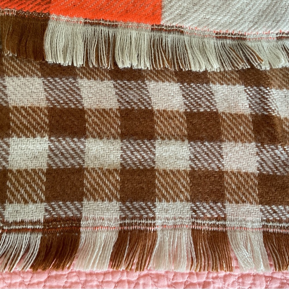 Anthropologie Checked Scarf in Pink, Orange & Brown - Picture 3 of 9